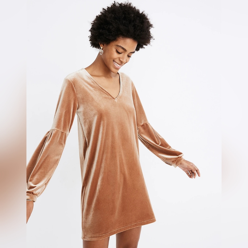 Madewell Velvet Balloon-Sleeve Dress Lilac Purple